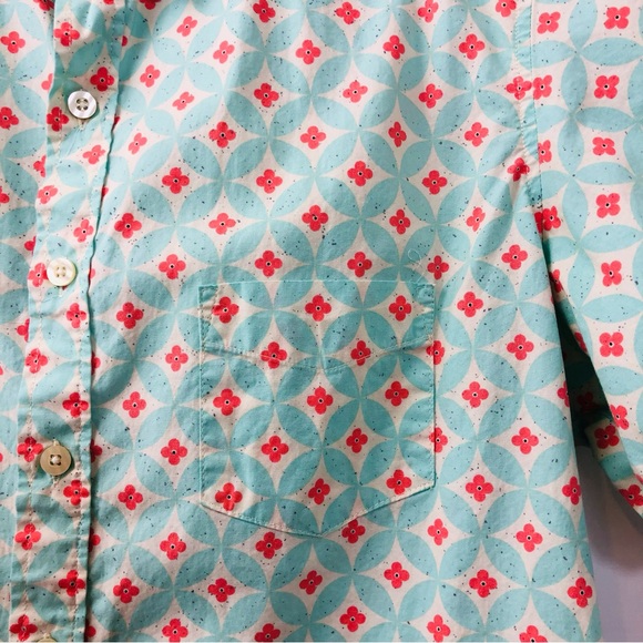 Mens Kennington LTD Turquoise Orange Print Button Front Shirt - Picture 13 of 16